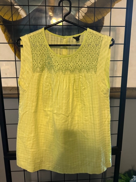 J. Crew Tops - J. Crew Lemon Yellow Beaded Sleeveless Blouse lined linen